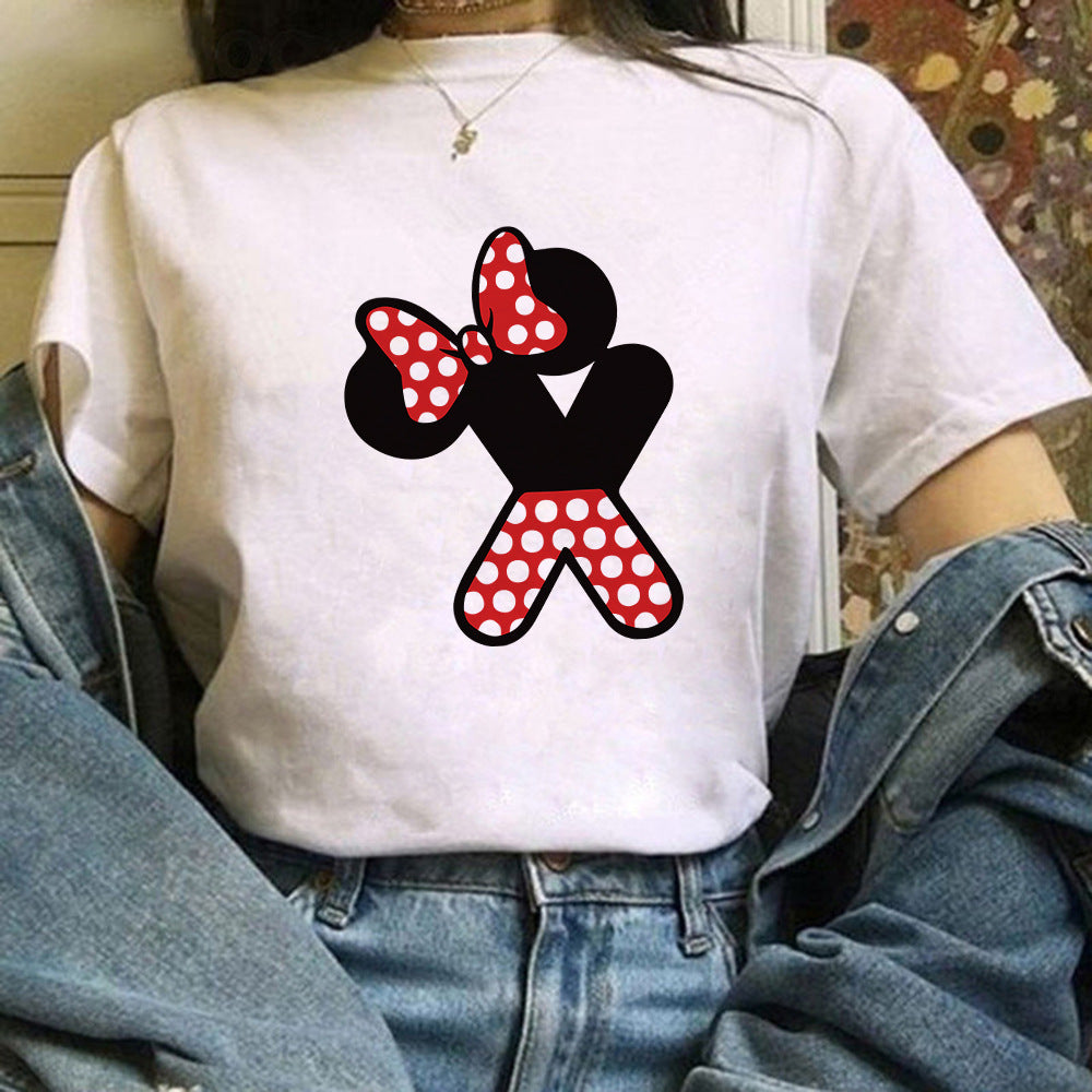 26 English Letters A-Z White Short-sleeved T-shirt