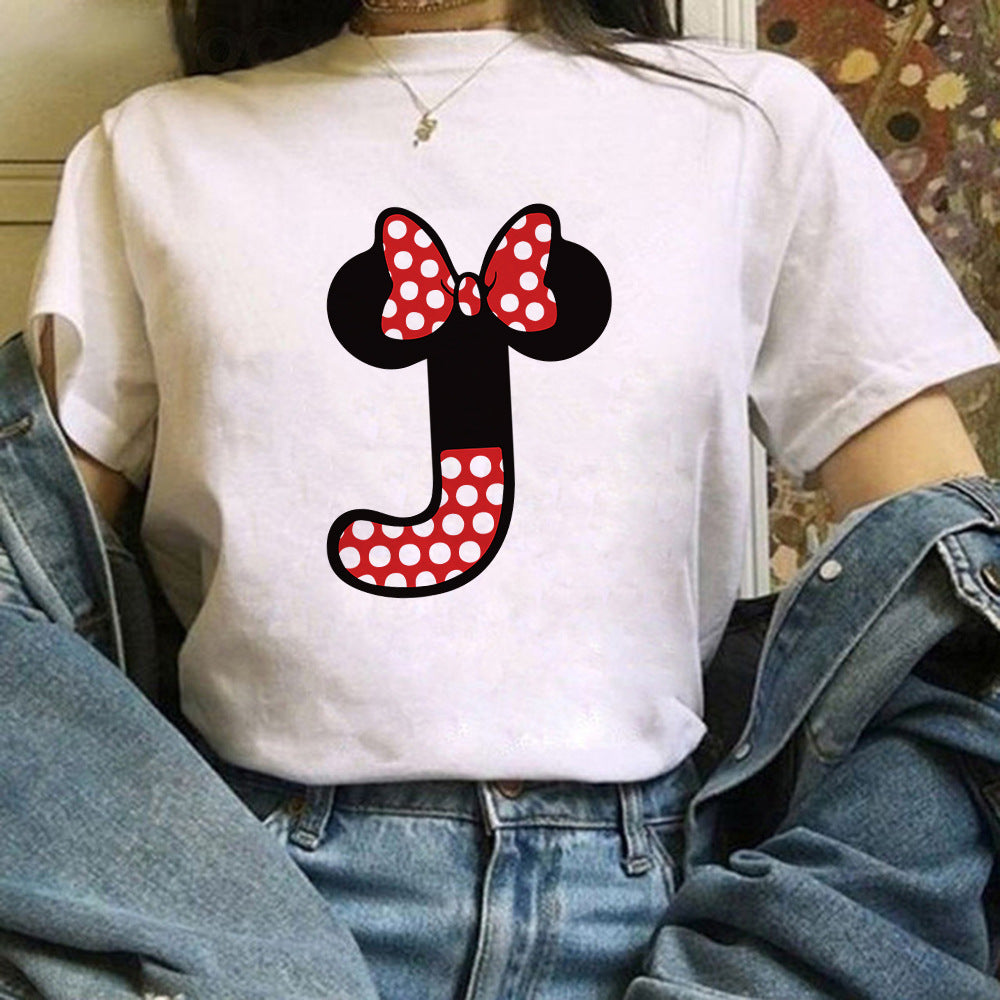 26 English Letters A-Z White Short-sleeved T-shirt