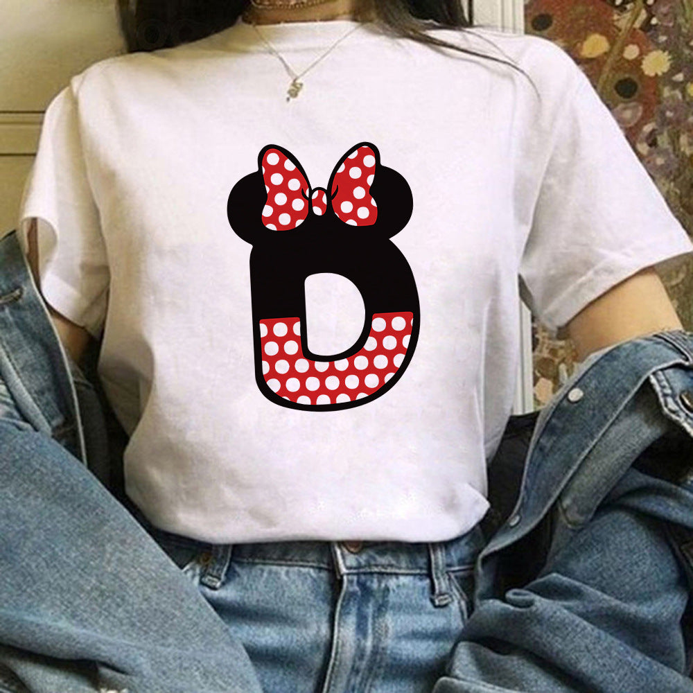 26 English Letters A-Z White Short-sleeved T-shirt