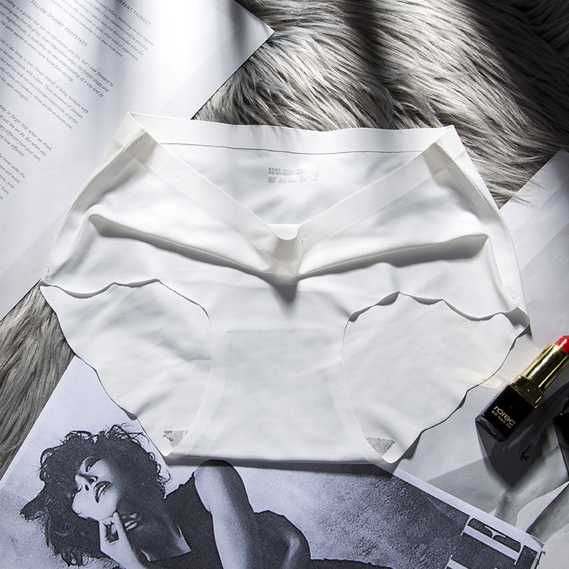 Women's Wavy Mid-waist Cotton Crotch Seamless Underwear With Ice Silk