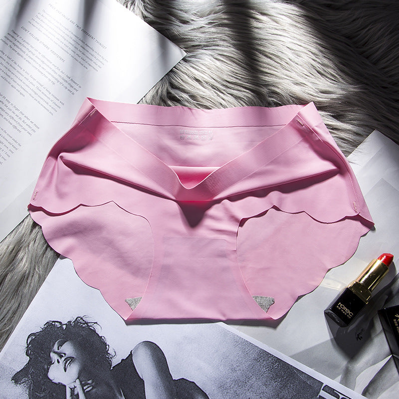 Women's Wavy Mid-waist Cotton Crotch Seamless Underwear With Ice Silk