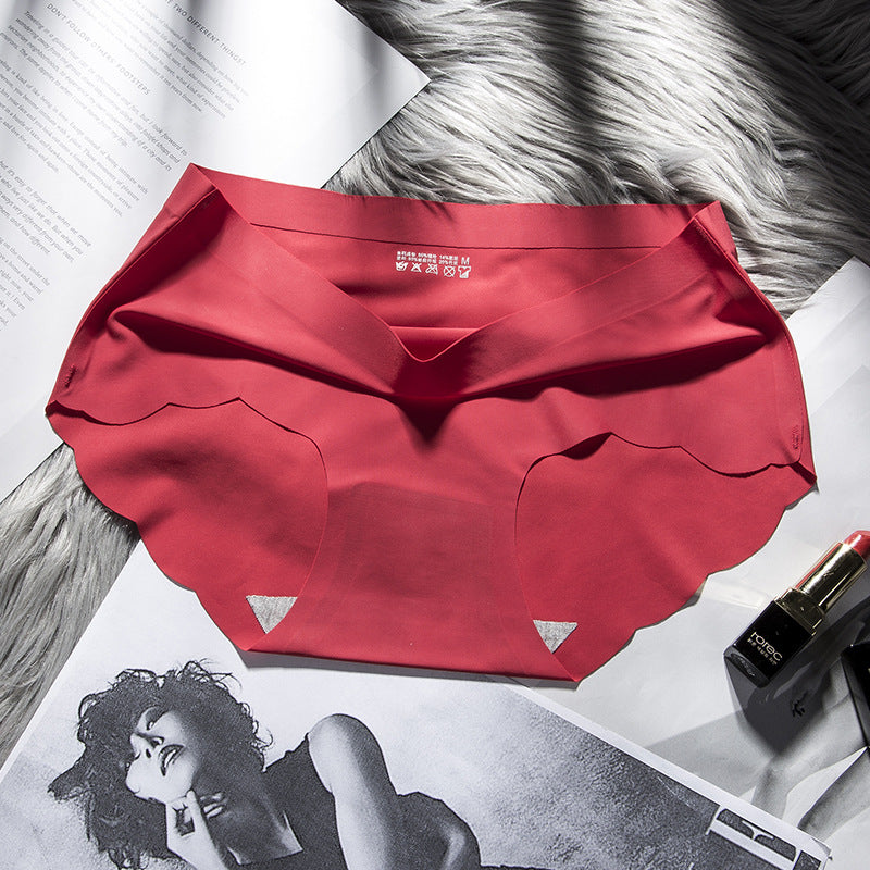 Women's Wavy Mid-waist Cotton Crotch Seamless Underwear With Ice Silk