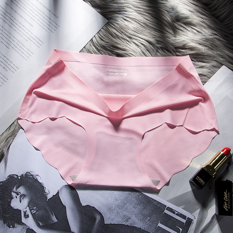 Women's Wavy Mid-waist Cotton Crotch Seamless Underwear With Ice Silk