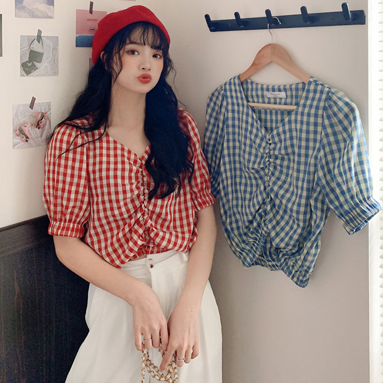Plaid shirt female design sense niche