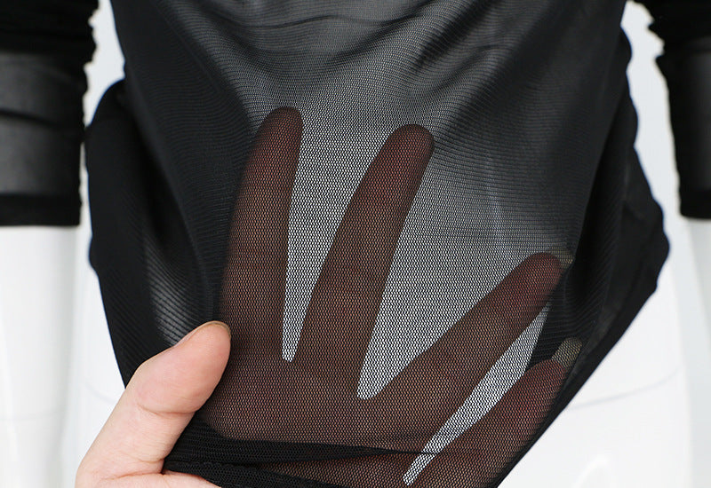 Black transparent mesh bottoming shirt
