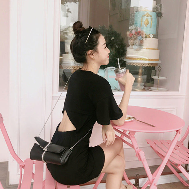 Halter female Korean version of thin black skirt short skirt