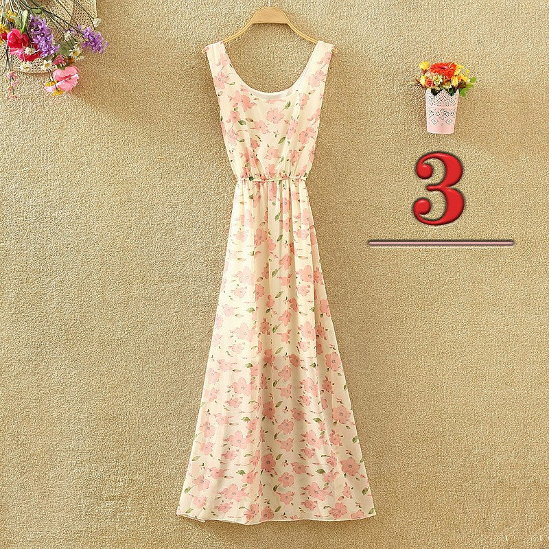 Sling sweet floral chiffon dress