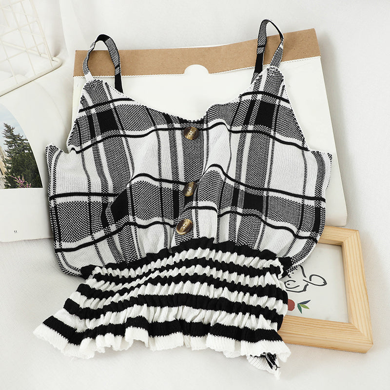 Waist Ruffled Plaid Bottoming Sweater Camisole