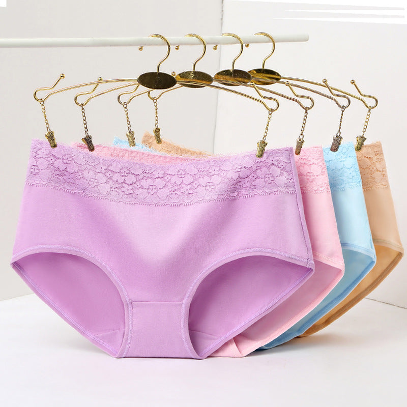 Women's All Cotton Wide Brim Solid Color Lace Mid-rise Women's Underwear