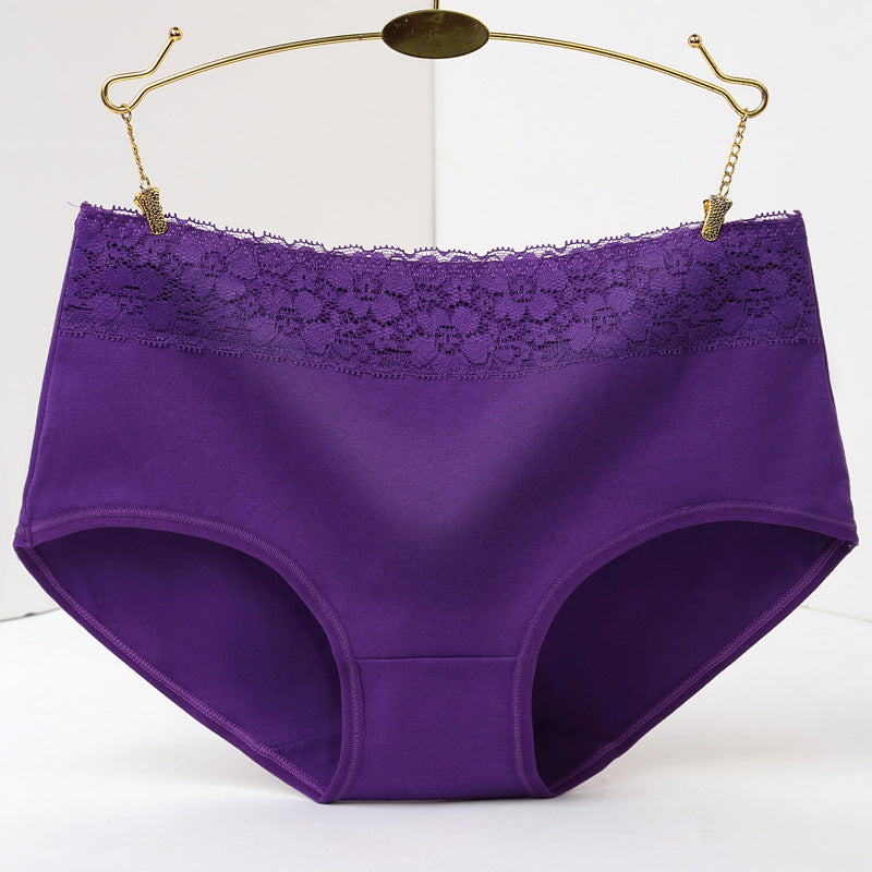 Women's All Cotton Wide Brim Solid Color Lace Mid-rise Women's Underwear