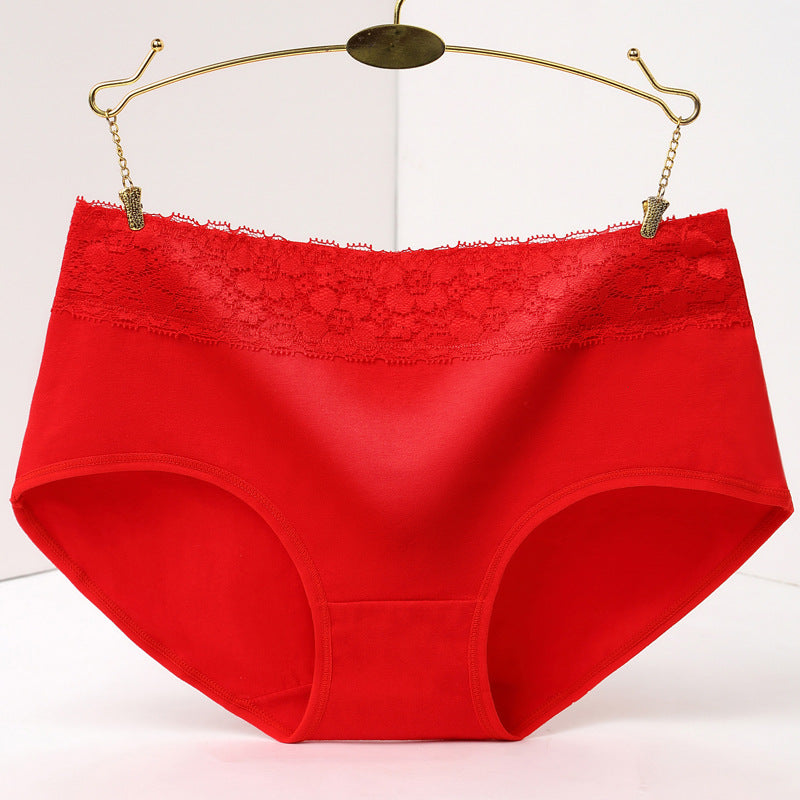 Women's All Cotton Wide Brim Solid Color Lace Mid-rise Women's Underwear