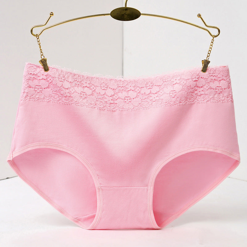 Women's All Cotton Wide Brim Solid Color Lace Mid-rise Women's Underwear