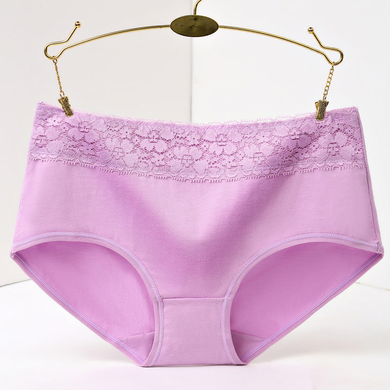 Women's All Cotton Wide Brim Solid Color Lace Mid-rise Women's Underwear