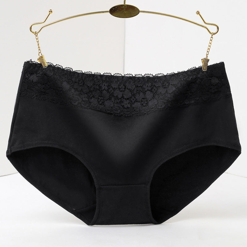 Women's All Cotton Wide Brim Solid Color Lace Mid-rise Women's Underwear