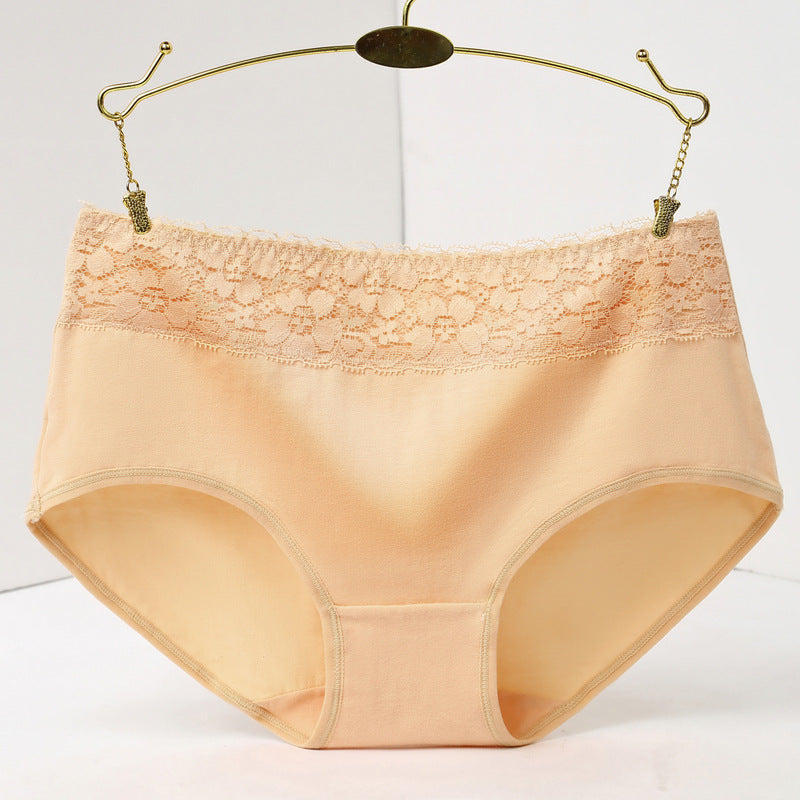 Women's All Cotton Wide Brim Solid Color Lace Mid-rise Women's Underwear