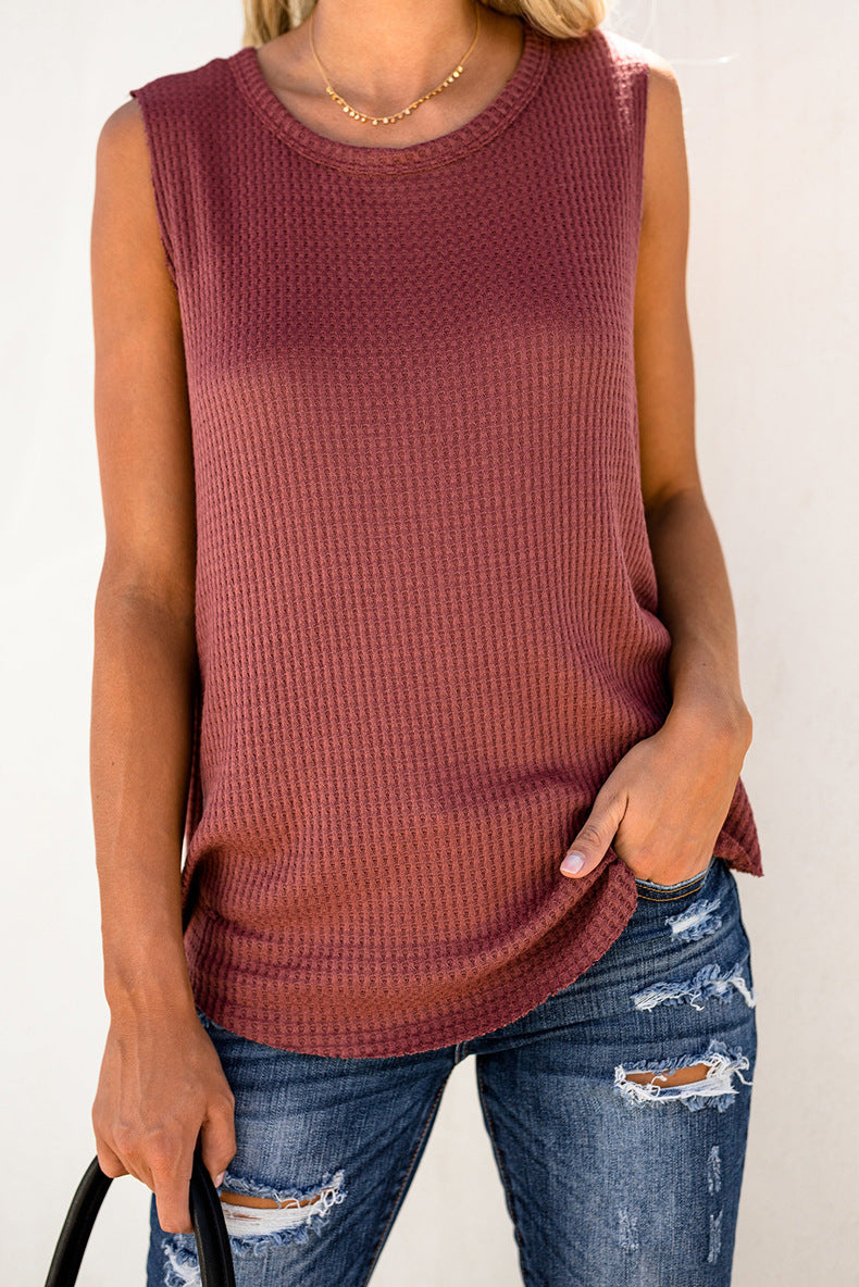Solid Color Round Neck Sleeveless T-shirt Top Vest
