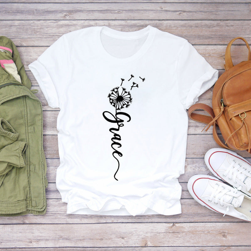 Watercolor Love Fashion Print Short-sleeved T-shirt Women's Trend