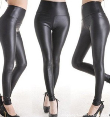 Hot spring and autumn new imitation leather pants stretch Slim leggings slim ladies feet pants
