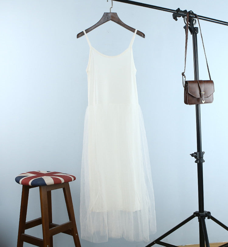 Stitching dress, high waist mesh skirt, camisole, mid-length skirt, pregnant women
