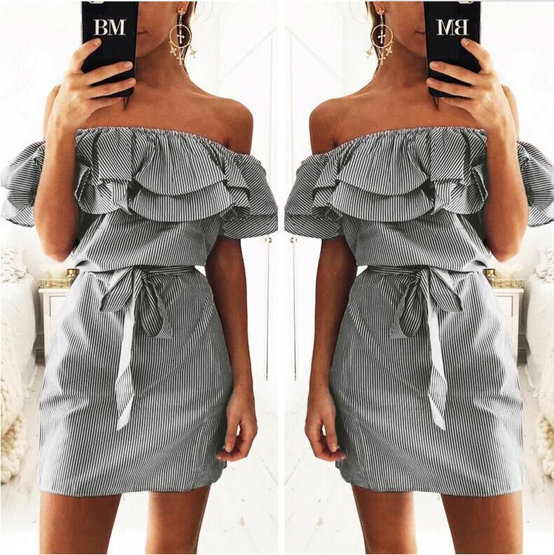 Women's ruffled sleeve striped dress