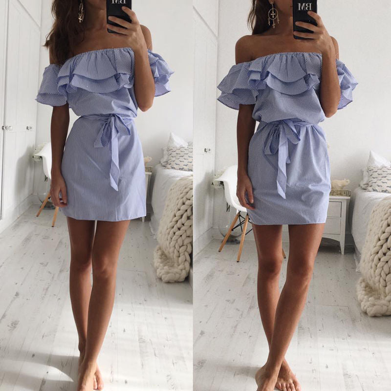 Women's ruffled sleeve striped dress