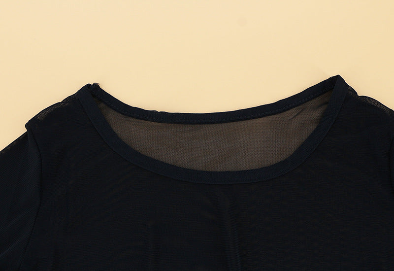 Black transparent mesh bottoming shirt