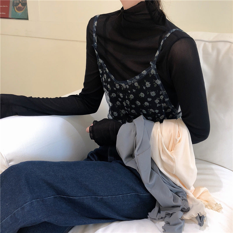 Women's Slim High-necked Long-sleeved Lace Bottoming Shirt