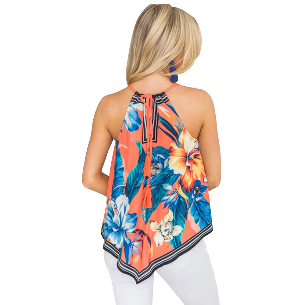 Sexy beach print halter vest