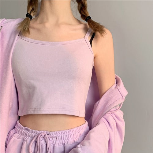 Sweater jacket + camisole + slacks