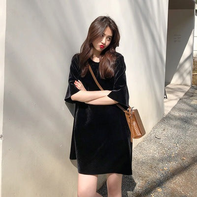 Women's Korean Velvet Loose Slim Short Sleeve Dress