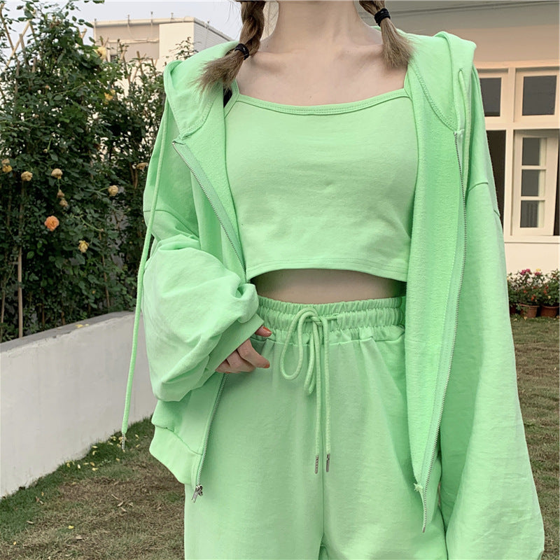 Sweater jacket + camisole + slacks