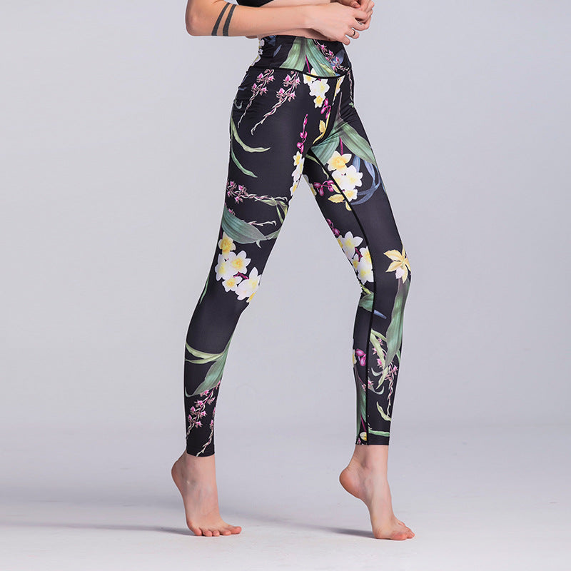 autumn explosions new flower print yoga sports leggings fitness tights