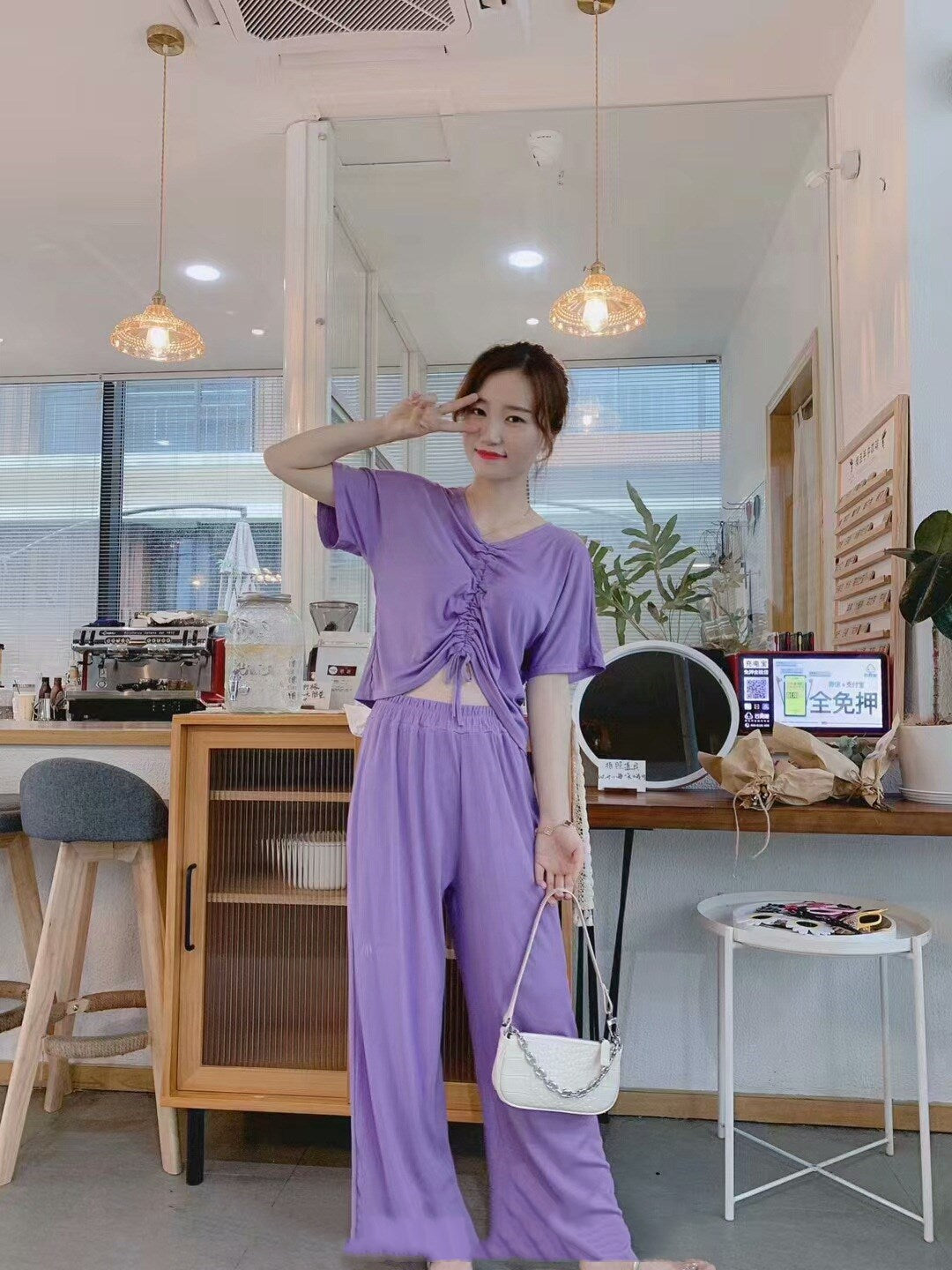 Two-piece casual top loose wide-leg pants