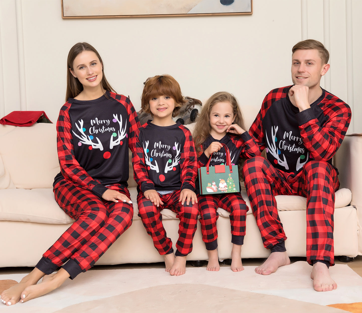 New Plaid Letter Christmas Parent-child Costume