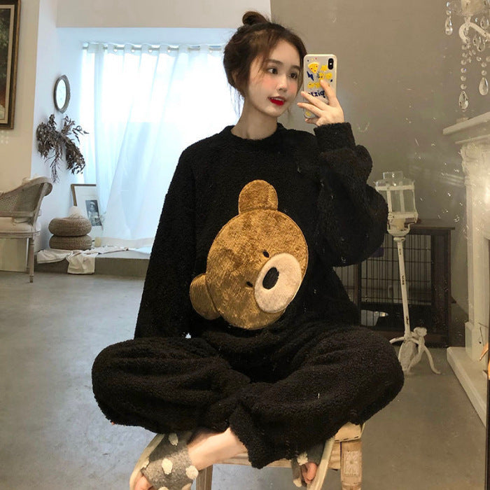 Women's Thickened And Fleece Coral Fleece Pajamas