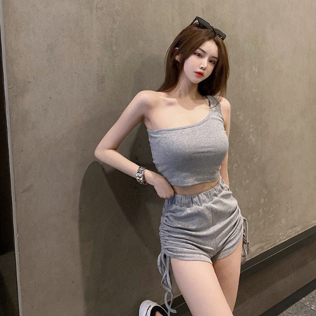 Women's Dancing Tank Top And High Waist Drawstring Shorts Two-piece Suit