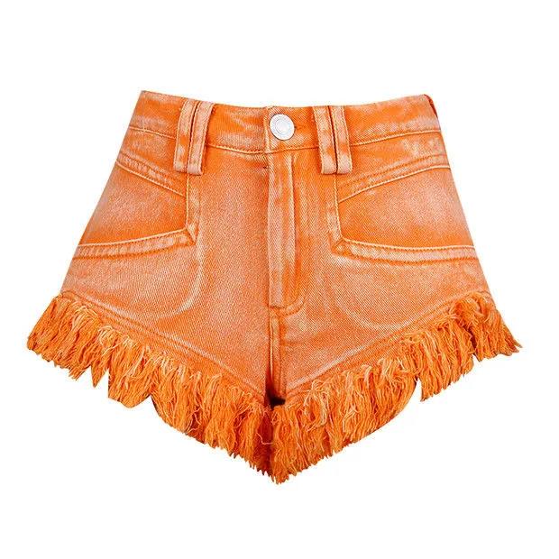 Women's Plus Size High Waist Tassel Denim Shorts