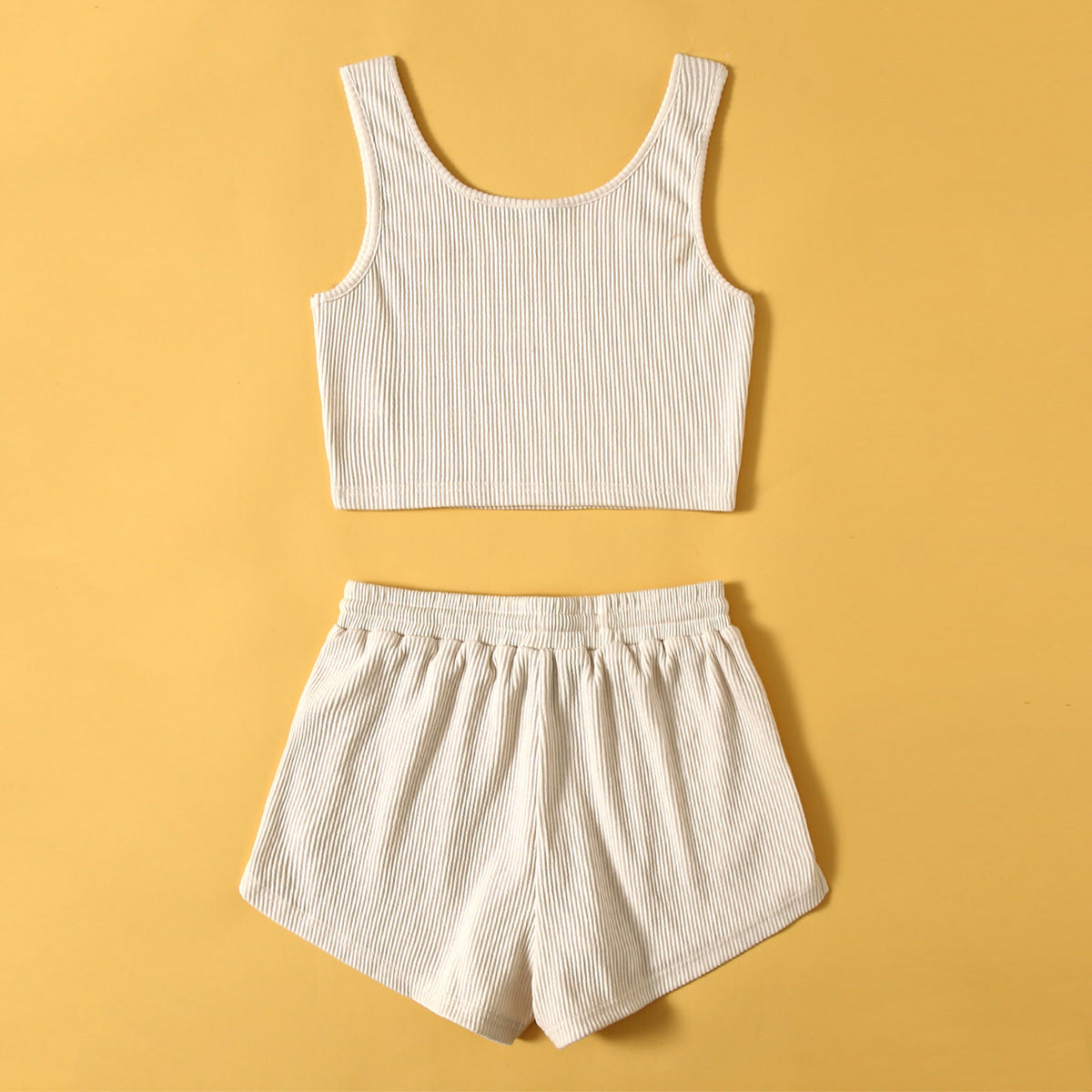 Solid Color Camisole Vest Slim Fit Mid Waist Shorts Casual Fashion Suit