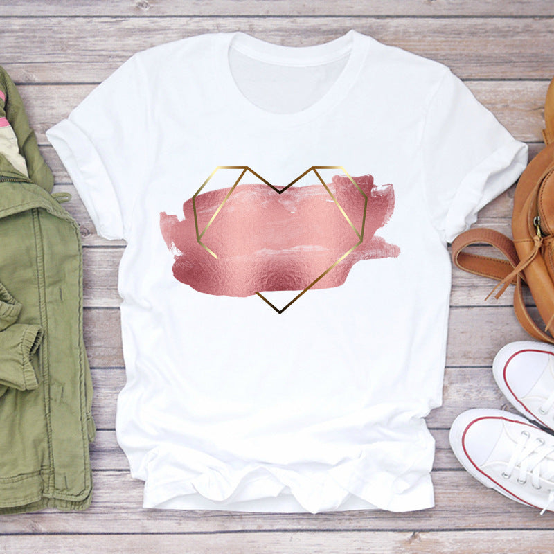 Watercolor Love Fashion Print Short-sleeved T-shirt Women's Trend