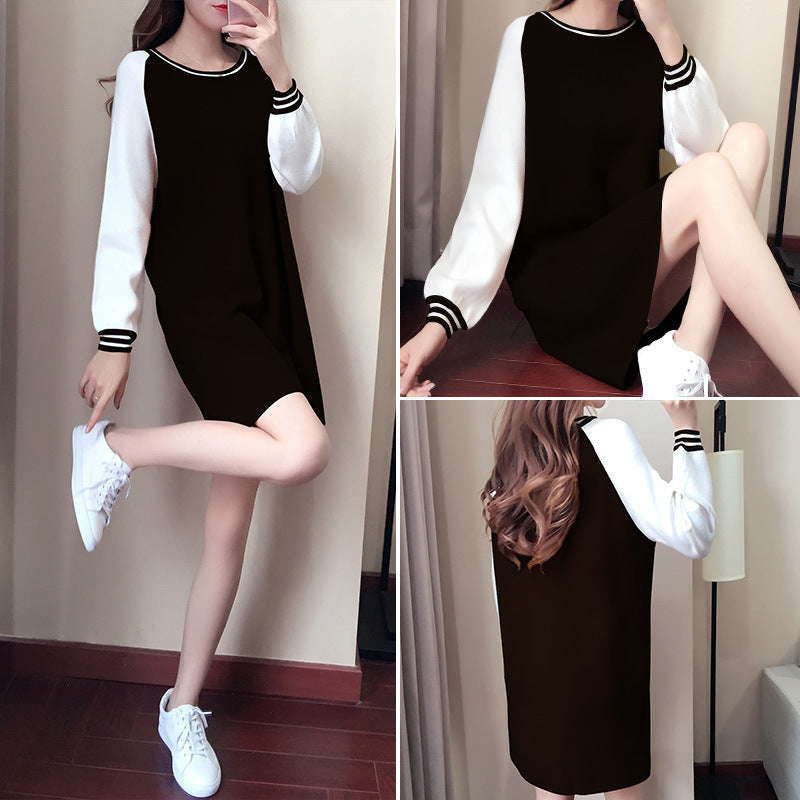 Loose Round Neck Korean Solid Color High Waist Base Skirt