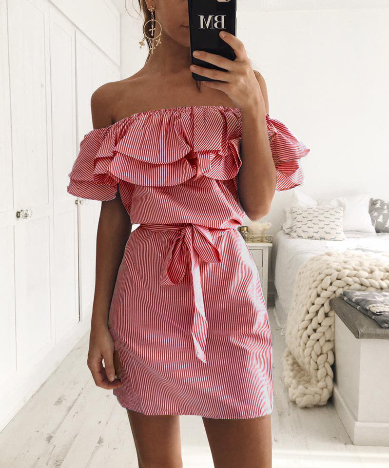 Women's ruffled sleeve striped dress