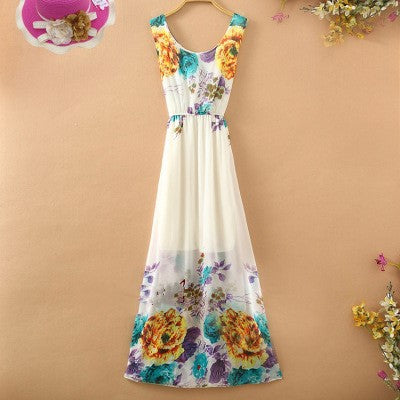 Sling sweet floral chiffon dress