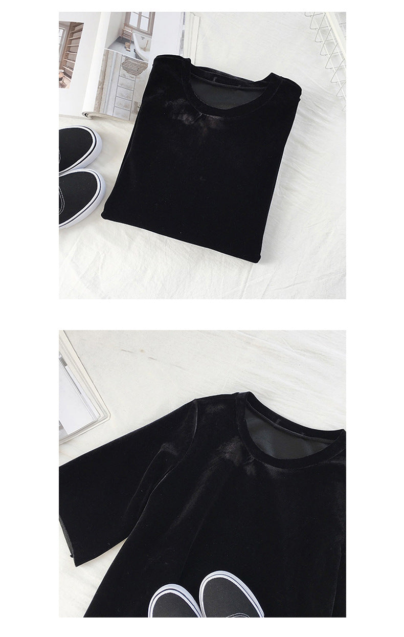 Women's Korean Velvet Loose Slim Short Sleeve Dress