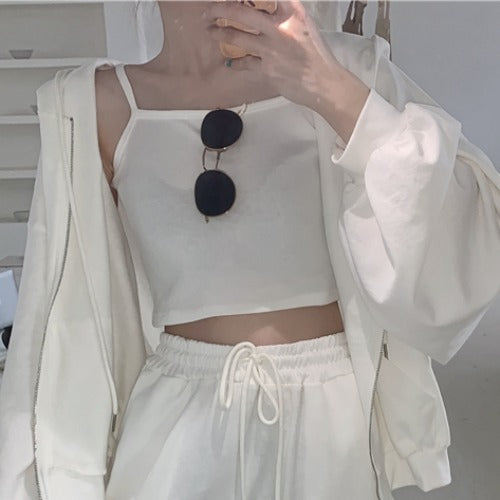 Sweater jacket + camisole + slacks