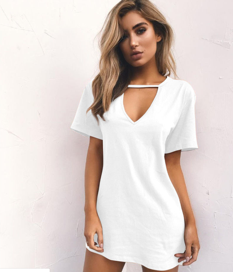 Wish AliExpress ebay summer hot sale explosions Europe and America sexy deep V short-sleeved T-shirt loose casual dress