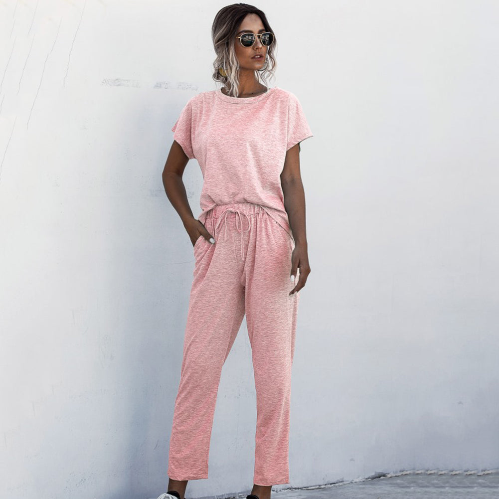 Round Neck Short Sleeve 2 Piece Casual Set
