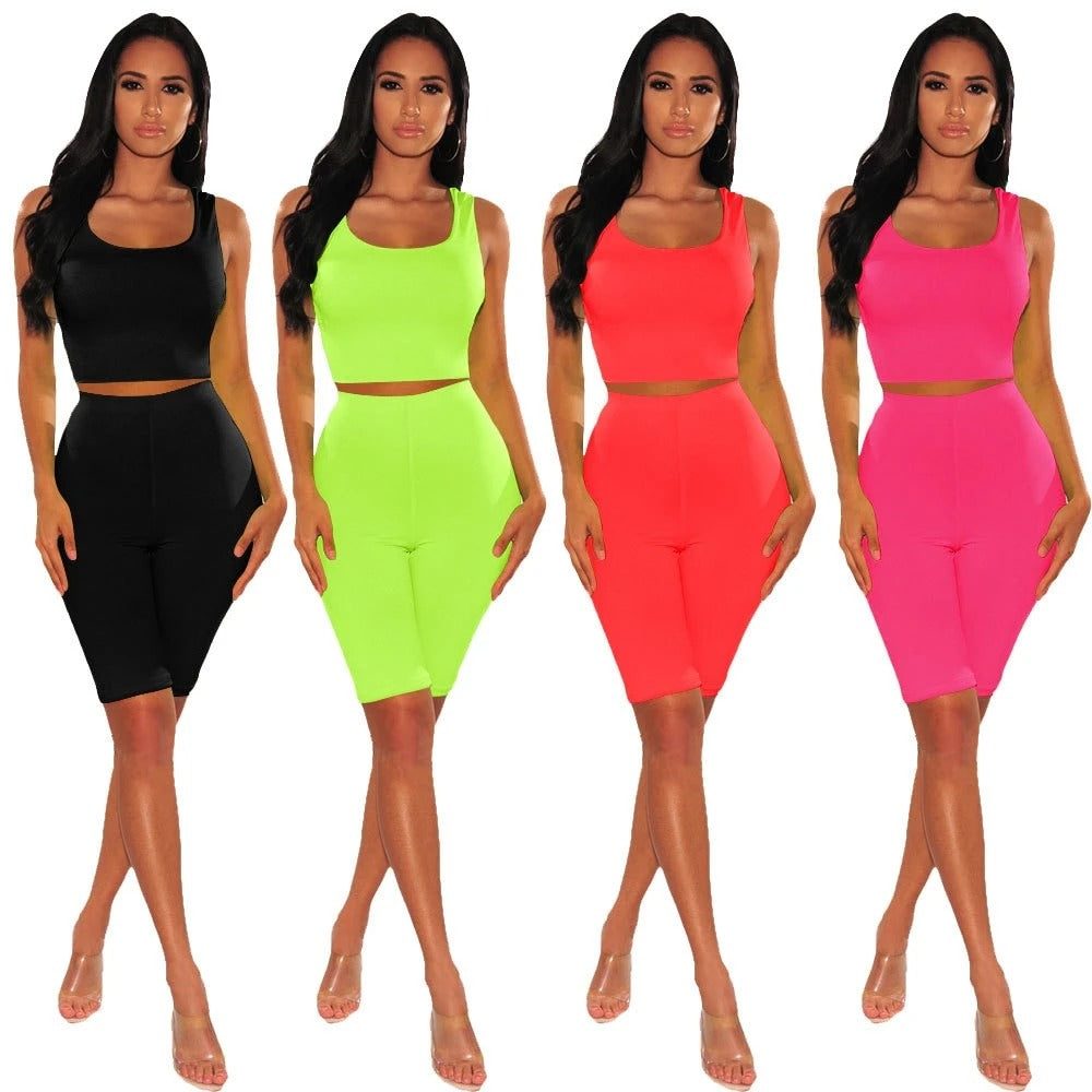 Sleeveless exposed navel two-piece suit