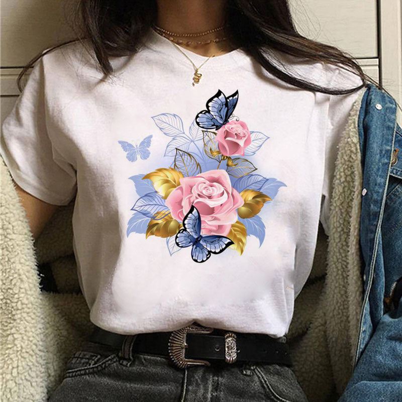 Butterfly Flower Ice Cream Print Short Sleeve