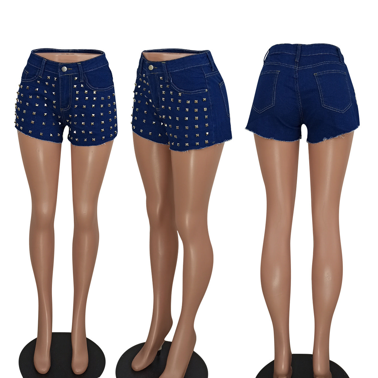 European And American Women's Fashion Nails Brushed Edge Denim Shorts
