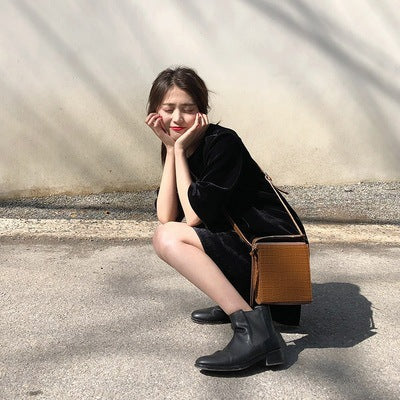 Women's Korean Velvet Loose Slim Short Sleeve Dress